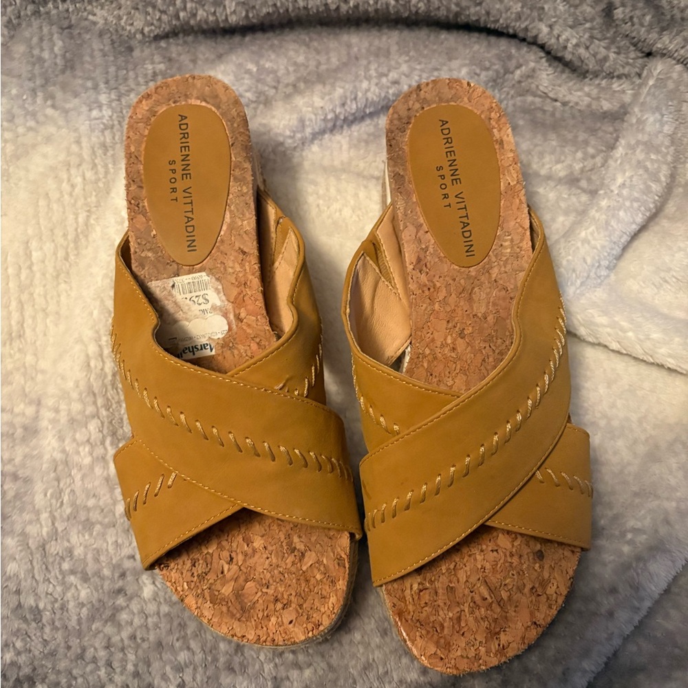 Adrienne Vittadini Mustard Yellow Cork Slide Mules